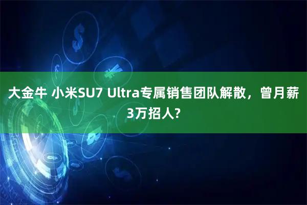 大金牛 小米SU7 Ultra专属销售团队解散，曾月薪3万招人?